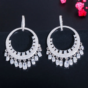 Green Zirconia Party Hoop Earrings Ethnic Style Dangle Jewelry E077