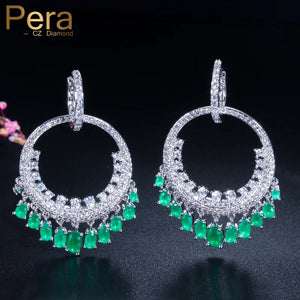 Green Zirconia Party Hoop Earrings Ethnic Style Dangle Jewelry E077