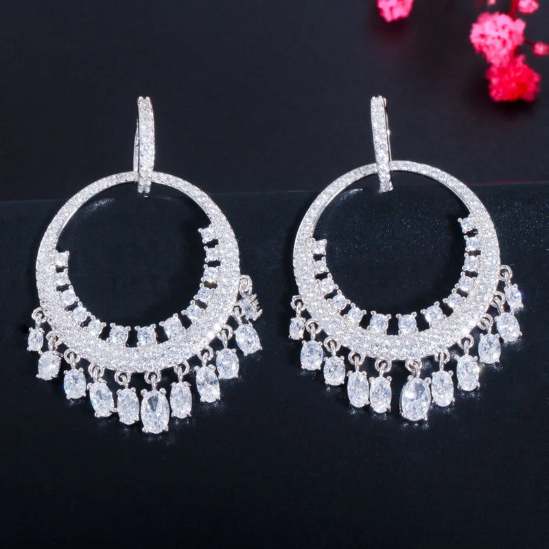 Green Zirconia Party Hoop Earrings Ethnic Style Dangle Jewelry E077