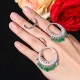 Green Zirconia Party Hoop Earrings Ethnic Style Dangle Jewelry E077