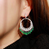 Green Zirconia Party Hoop Earrings Ethnic Style Dangle Jewelry E077