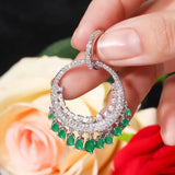 Green Zirconia Party Hoop Earrings Ethnic Style Dangle Jewelry E077