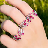 Pera Rose Red CZ Silver Open Promise Rings for Women Jewelry