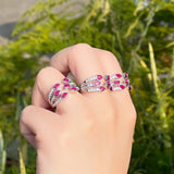 Pera Rose Red CZ Silver Open Promise Rings for Women Jewelry
