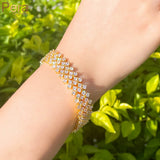 Pera Glitters CZ Wide Bangle Bracelet for Women