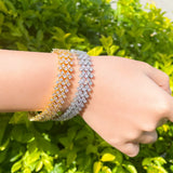 Pera Glitters CZ Wide Bangle Bracelet for Women