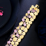 Pera Dubai Purple Pink CZ Wide Bracelet Bangle for Women