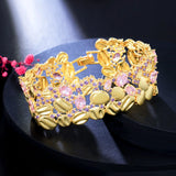 Pera Dubai Purple Pink CZ Wide Bracelet Bangle for Women