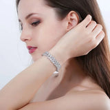 Pera CZ Crystal Silver Bridal Wedding Chain Link Bracelet Bangle