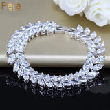 Pera CZ Crystal Silver Bridal Wedding Chain Link Bracelet Bangle