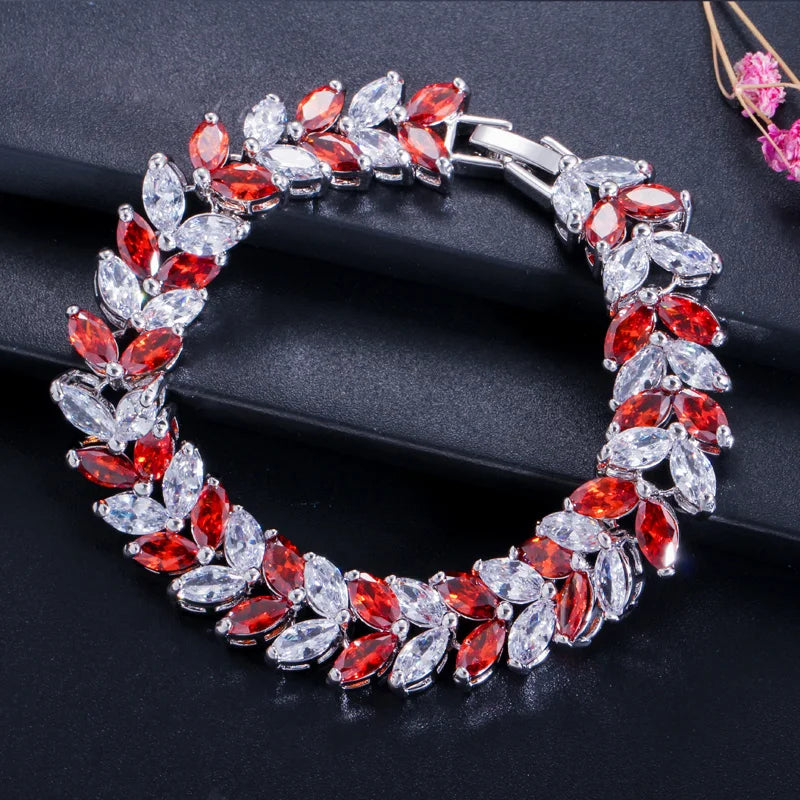 Pera CZ Crystal Silver Bridal Wedding Chain Link Bracelet Bangle