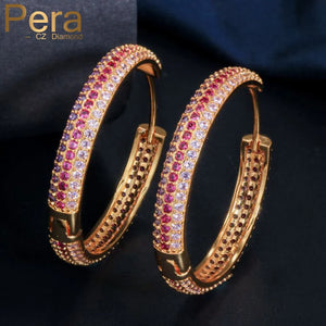 High-Quality Red Purple CZ Hoop Earrings for Women