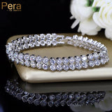 High Clear Cubic Zirconia Double Round Bridal Chain Link Bracelet
