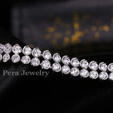 High Clear Cubic Zirconia Double Round Bridal Chain Link Bracelet