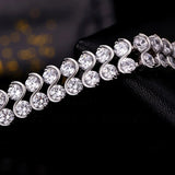 High Clear Cubic Zirconia Double Round Bridal Chain Link Bracelet