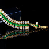 Pera High Green CZ Zircon Bridal Bangle Bracelet Wide Wedding Jewelry