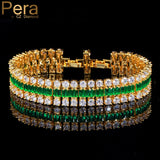 Pera High Green CZ Zircon Bridal Bangle Bracelet Wide Wedding Jewelry