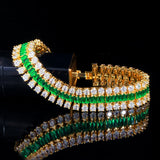 Pera High Green CZ Zircon Bridal Bangle Bracelet Wide Wedding Jewelry