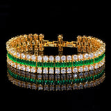 Pera High Green CZ Zircon Bridal Bangle Bracelet Wide Wedding Jewelry