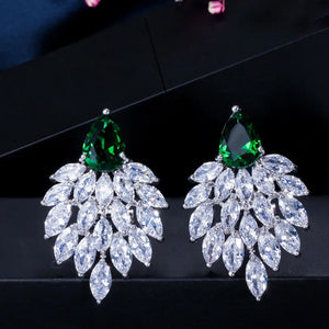 Vintage Bohemian Green Stone Drop Earrings with CZ