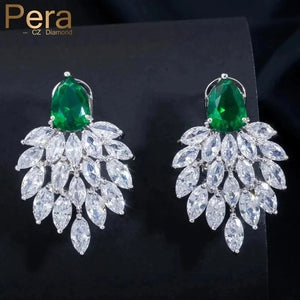 Vintage Bohemian Green Stone Drop Earrings with CZ