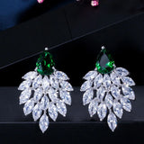 Vintage Bohemian Green Stone Drop Earrings with CZ