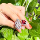 Rose Red Crystal Water Drop Ring for Women Wedding Jewelry