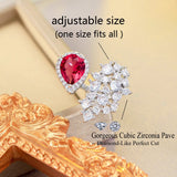 Rose Red Crystal Water Drop Ring for Women Wedding Jewelry