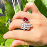 Rose Red Crystal Water Drop Ring for Women Wedding Jewelry