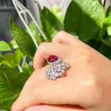 Rose Red Crystal Water Drop Ring for Women Wedding Jewelry