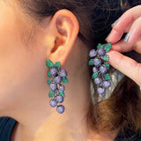 Green CZ Leaf Charm Tassel Drop Earrings for Women