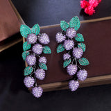 Green CZ Leaf Charm Tassel Drop Earrings for Women