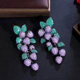 Green CZ Leaf Charm Tassel Drop Earrings for Women