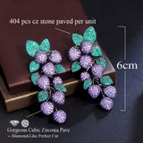 Green CZ Leaf Charm Tassel Drop Earrings for Women