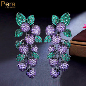 Green CZ Leaf Charm Tassel Drop Earrings for Women