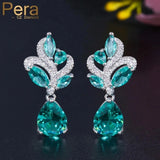 Light Green Cubic Zirconia Leaf Drop Earrings
