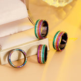 Pera Kpop Wide Rainbow CZ Women Party Jewelry Gun Plated Finger Rings