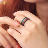 Pera Kpop Wide Rainbow CZ Women Party Jewelry Gun Plated Finger Rings