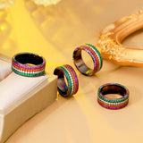 Pera Kpop Wide Rainbow CZ Women Party Jewelry Gun Plated Finger Rings