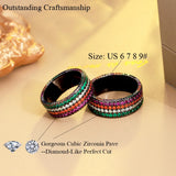 Pera Kpop Wide Rainbow CZ Women Party Jewelry Gun Plated Finger Rings