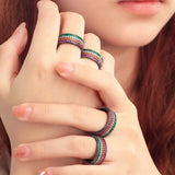 Pera Kpop Wide Rainbow CZ Women Party Jewelry Gun Plated Finger Rings