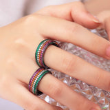 Pera Kpop Wide Rainbow CZ Women Party Jewelry Gun Plated Finger Rings