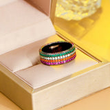 Pera Kpop Wide Rainbow CZ Women Party Jewelry Gun Plated Finger Rings