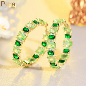 Pera Green CZ Crystal Large Round Hoop Earrings for Ladies