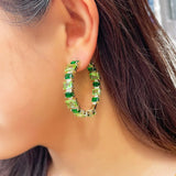 Pera Green CZ Crystal Large Round Hoop Earrings for Ladies