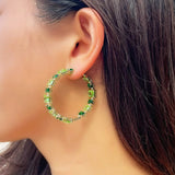 Pera Green CZ Crystal Large Round Hoop Earrings for Ladies