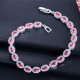 Pera Oval-Shape Chain Bracelet Red Cubic Zirconia Crystal