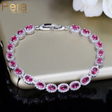 Pera Oval-Shape Chain Bracelet Red Cubic Zirconia Crystal