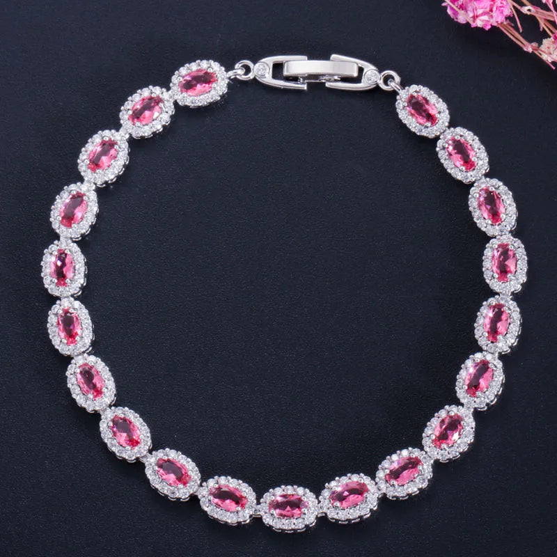 Pera Oval-Shape Chain Bracelet Red Cubic Zirconia Crystal