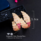 Pera Leaf CZ Zircon Africaine Yellow Hoop Earrings for Bridal Wedding